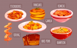 卡通现实的韩国食品配料设计