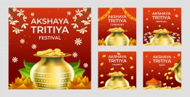 印度akshaya tritiya满月节金钵金币卡片海报素材下载