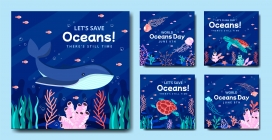 漂亮的卡通海底世界乐园卡片海报素材下载