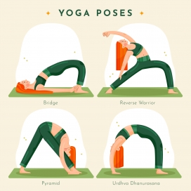 卡通时尚弯腰瑜伽素材下载