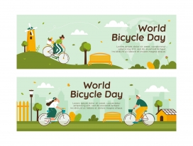 卡通绿色自行车骑行素材下载