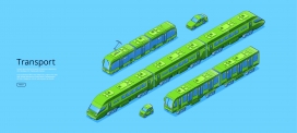 蓝底绿色电力公交车素材下载