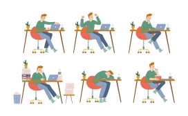 卡通笔记本办公姿势小伙素材下载