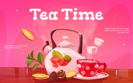 粉红色卡通茶水茶壶素材下载