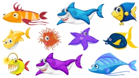 卡通多彩海洋鱼类素材下载