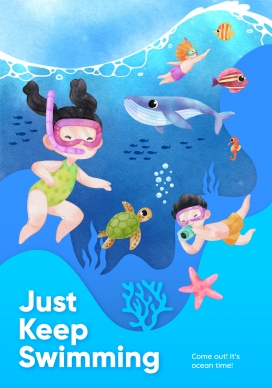 卡通蓝色海底世界素材下载