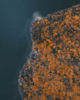 高空航拍的秋季海岸线风景图