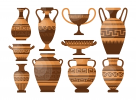 古希腊陶器花瓶卡通插图