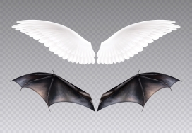 黑白色蝙蝠羽毛天使翅膀素材下载