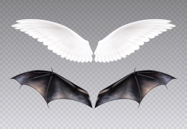黑白色蝙蝠羽毛天使翅膀素材下载