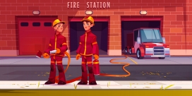 卡通消防员灭火演示素材下载