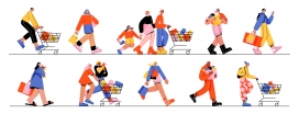 卡通超市逛街购物场景素材下载