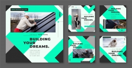 时尚几何蓝色风格工程师海报素材下载