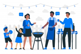 蓝色卡通主题户外烧烤素材下载