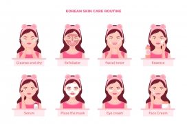 粉红色卡通女性洗脸步骤素材下载