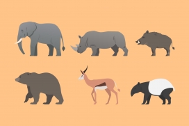 卡通大象犀牛野猪灰熊羚羊动物素材下载