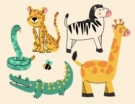卡通手绘蛇斑马长颈鹿鳄鱼素材下载