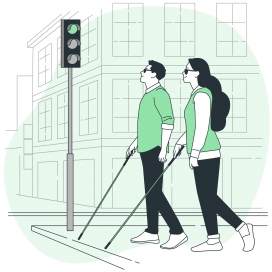 绿色卡通盲人过马路红绿灯素材下载