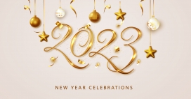 金色俏皮的2023挂饰跨年字