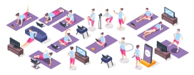 卡通居家瑜伽锻炼运动素材下载