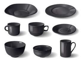 黑色陶瓷杯子餐盘素材下载