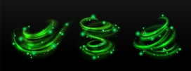 三款不同形状的绿色旋转光束