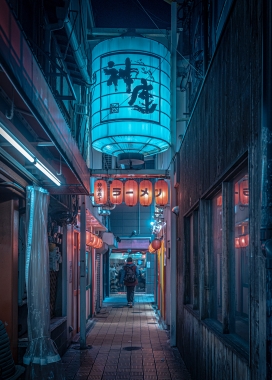 日式风街头夜景图