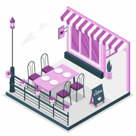 紫色咖啡馆户外露天桌素材下载
