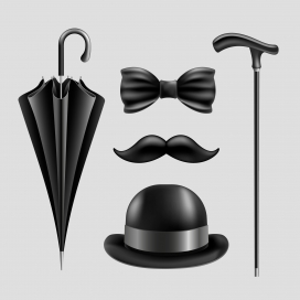 黑色雨伞帽子领结拐杖素材下载