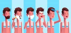 卡通男性刮胡子过程素材下载