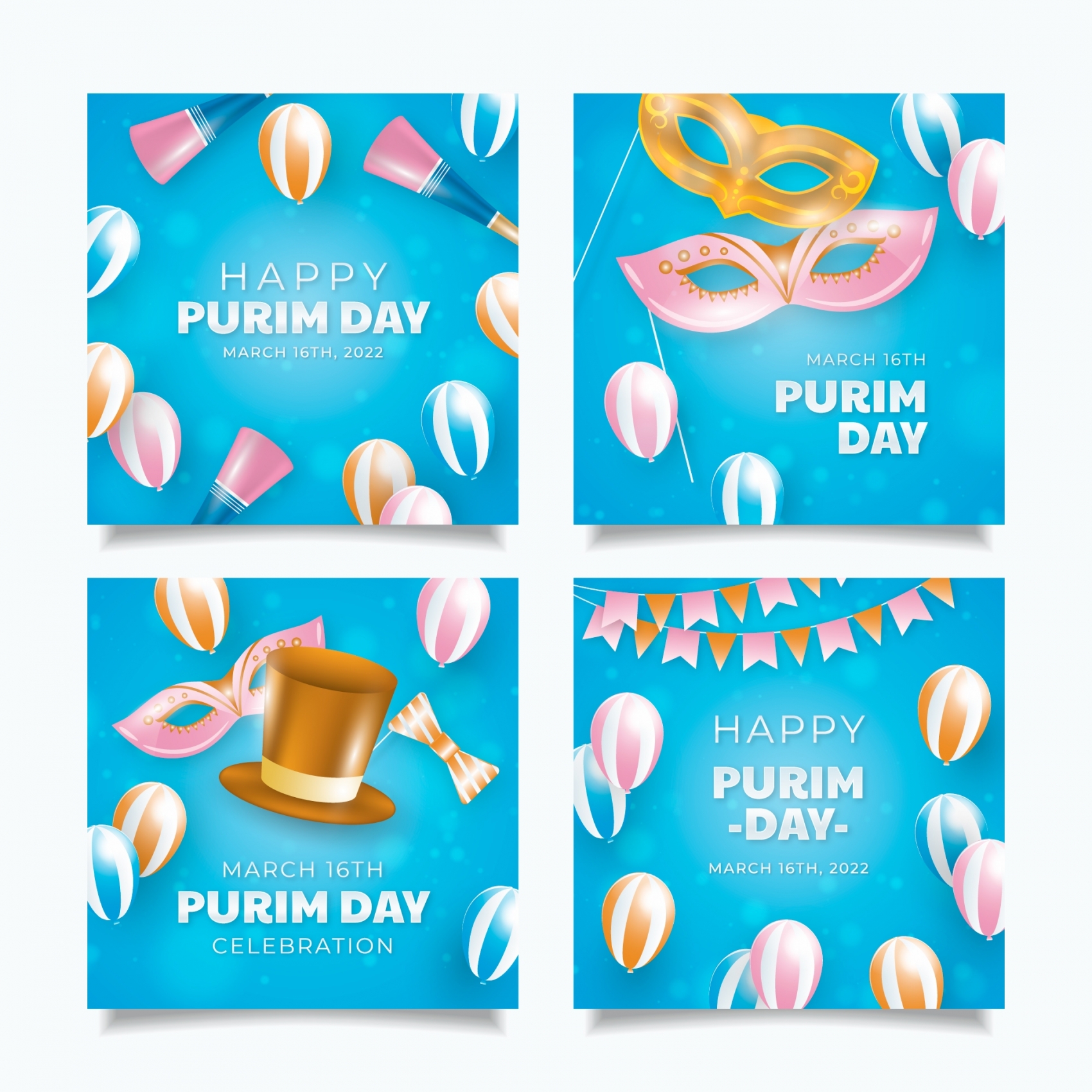 蓝色喜庆多彩氢气球魔术帽面具素材图片