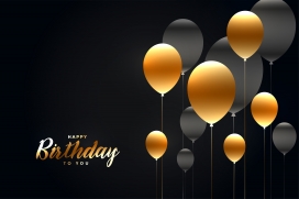 生日快乐-金色氢气球素材
