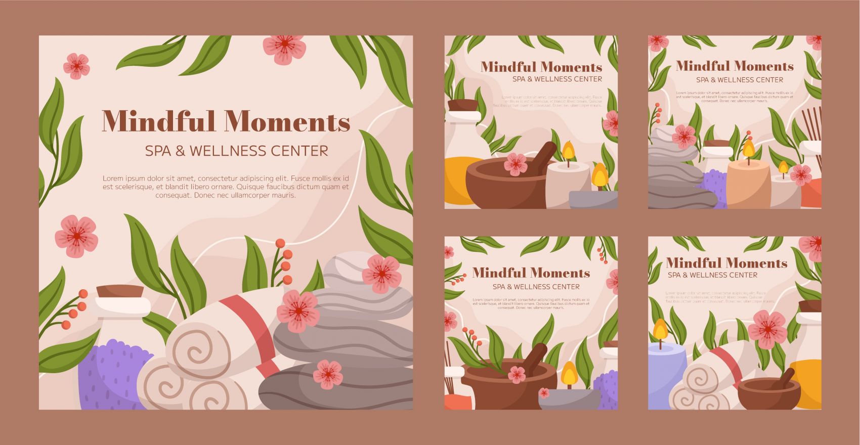 咖啡色SPA洗浴物品海报素材下载图片