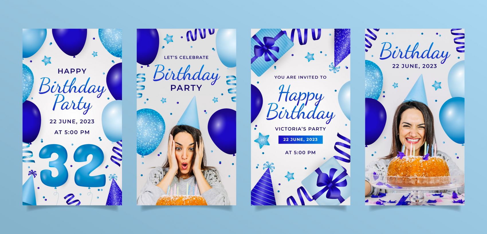 蓝色气球气氛的生日快乐聚会海报图片