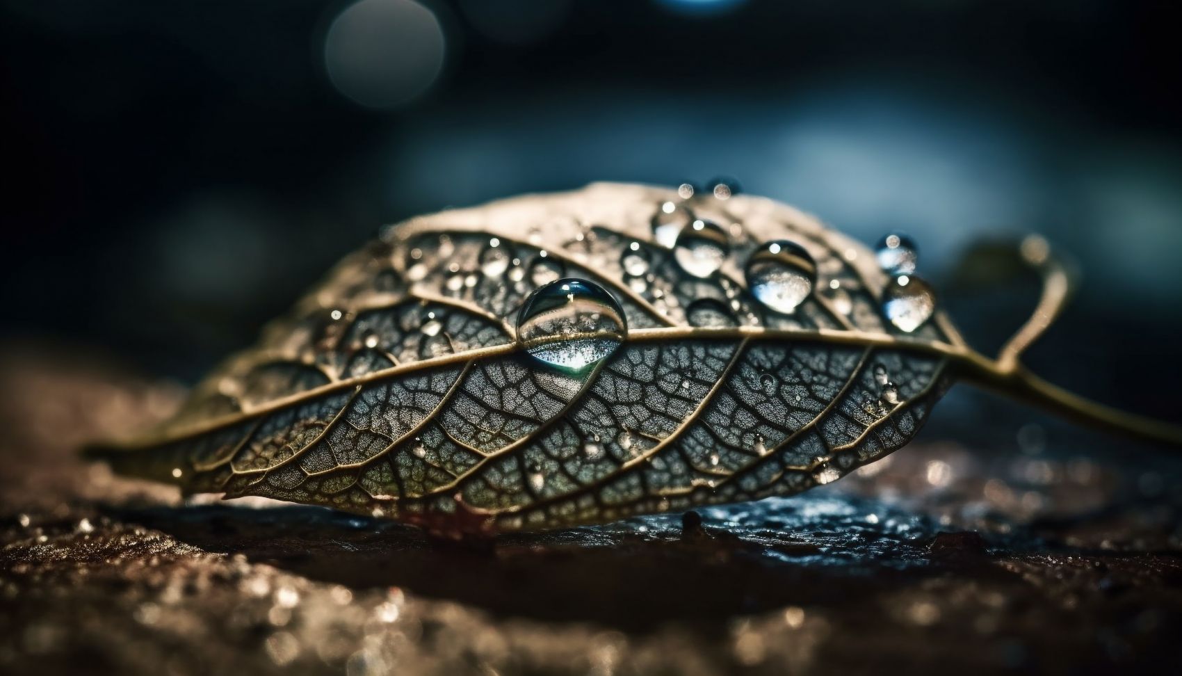 微距树叶上的水滴图片