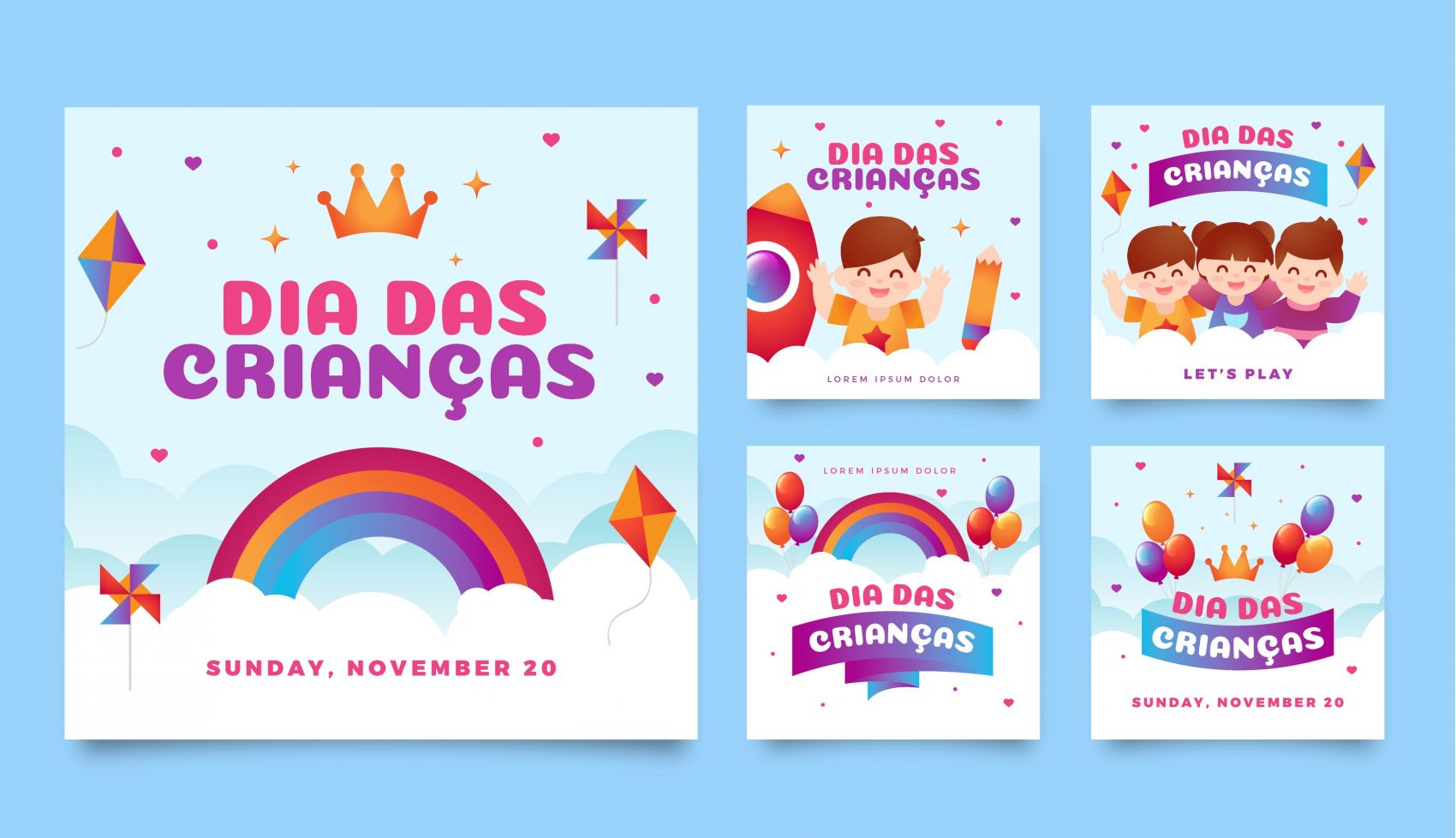 卡通儿童节彩虹气球海报素材下载图片