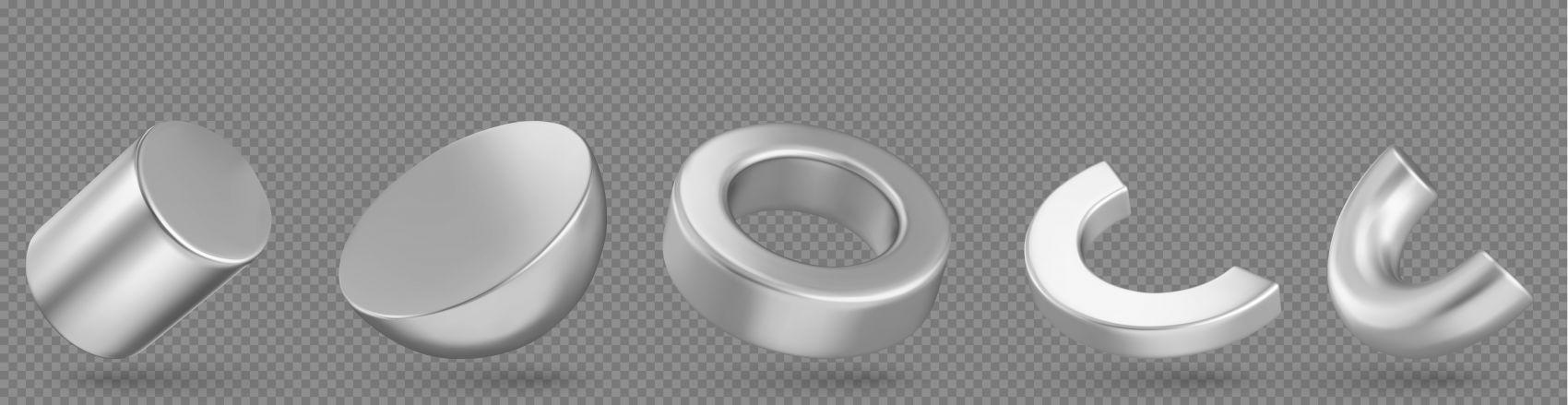 银白色的三维抽象不同形状对象图片