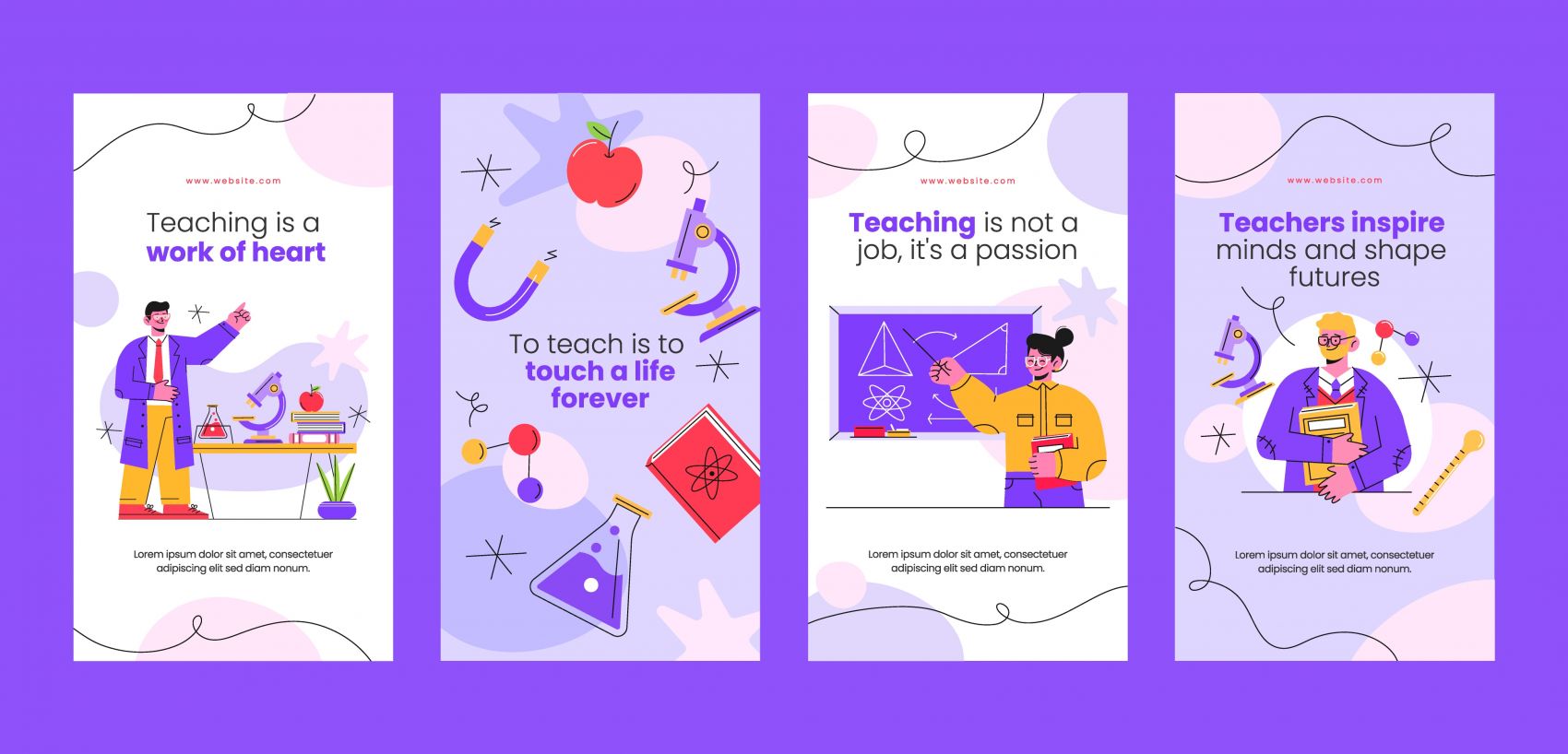 紫色卡通教师讲课海报素材下载图片