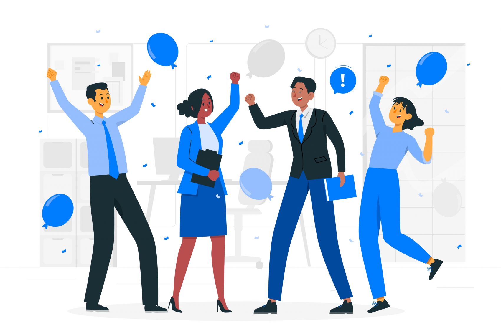 蓝色卡通员工庆典概念图图片