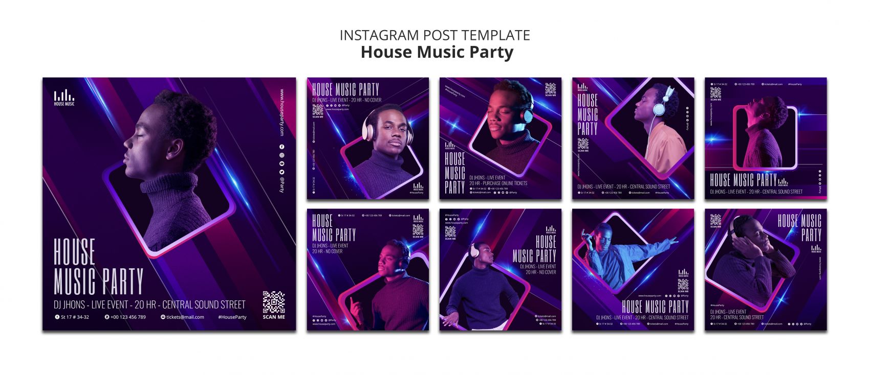 紫色风霓虹灯听歌音乐海报素材图片