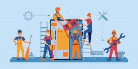 卡通维修工人修理设备素材下载