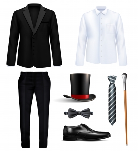 时尚黑白西服领带皮鞋帽子素材下载