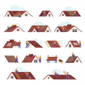 卡通房屋上的木工建筑师傅