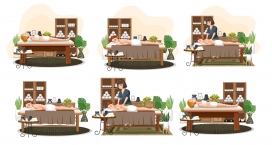 卡通女性SPA按摩理疗场景素材下载