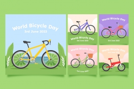 手绘卡通的世界自行车日庆祝活动