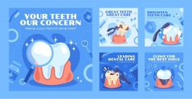 蓝色卡通洗牙拔牙牙科诊所海报