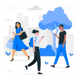 人们走路看手机概念图