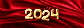 红色布匹2024金色跨年立体字体