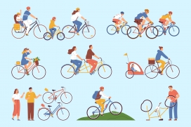 卡通骑自行车运动场景素材下载