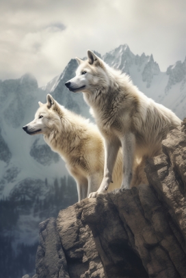 山峰上的两只狼